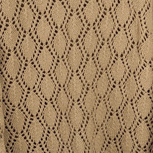 VINTAGE 90s Crochet Knit Tan Sweater Size M - Picture 3 of 4